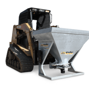 HLA Scatter Shot sand spreader mounted on tracked skid steer