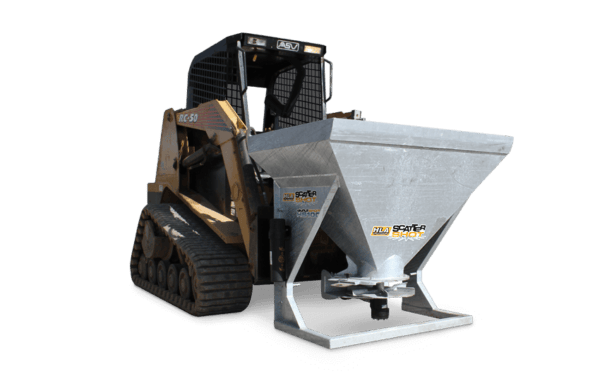 HLA Scatter Shot sand spreader mounted on tracked skid steer