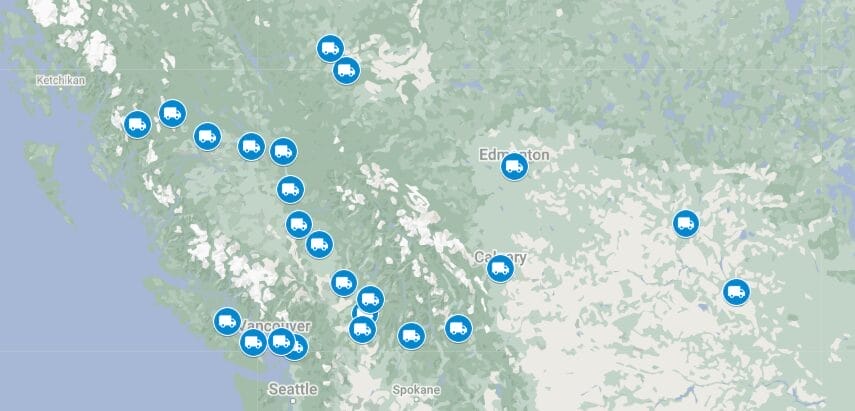 Map showing locations for shipping.